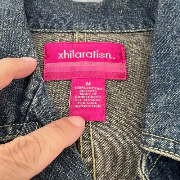 VTG 90s Xhilaration Double Breast Yellow Wash Distressed Denim Blazer Jacket M - Picture 7 of 9